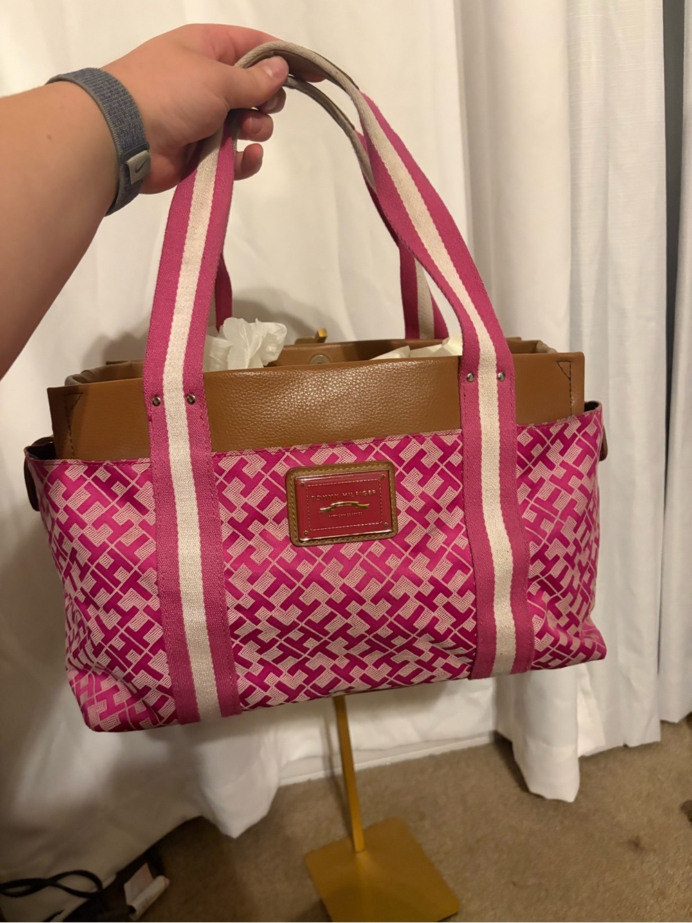 Tommy Hilfiger Pink Patterned Canvas Tote Bag